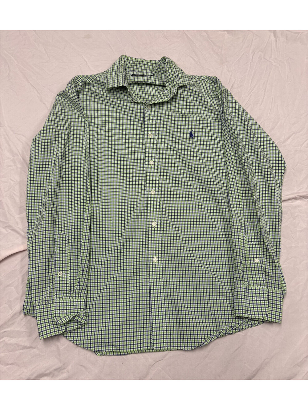 Mens Polo Ralph Lauren Performance Stretch Dress Shirt Size XL Green Blue Plaids